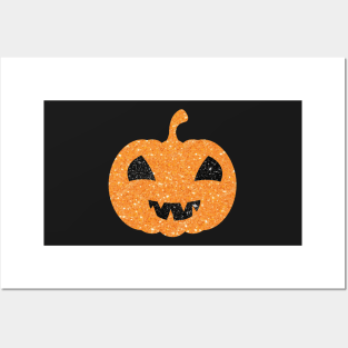 Light Orange Faux Glitter Halloween Pumpkin Face Posters and Art